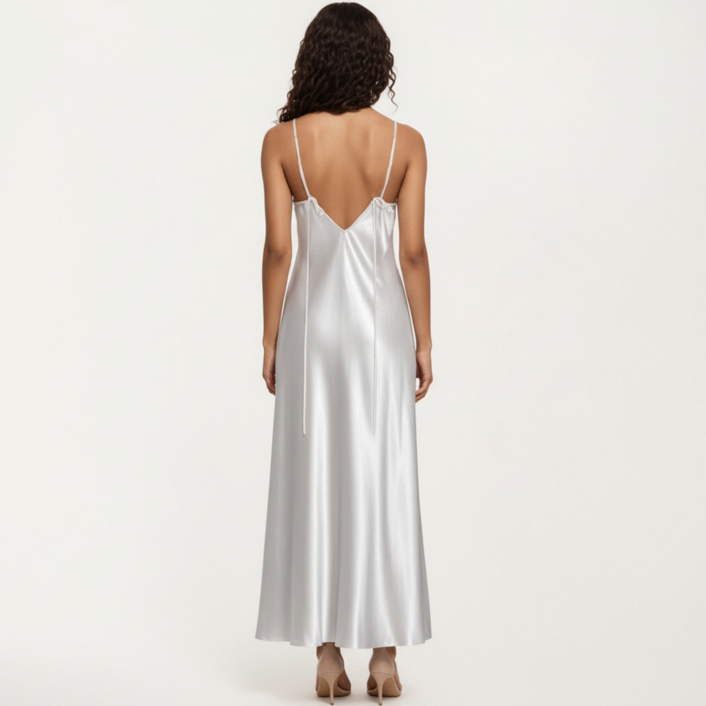 Strapless Midi Slip Dress with Floral Appliqu¨¦ Halter Detail and Sleek Smooth Silhouette