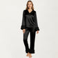 Long Sleeve Pajama Set with Soft Button Front Top and Ruffled Cuff Trim Straight-Leg Pants