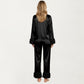 Long Sleeve Pajama Set with Soft Button Front Top and Ruffled Cuff Trim Straight-Leg Pants