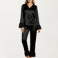 Long Sleeve Pajama Set with Soft Button Front Top and Ruffled Cuff Trim Straight-Leg Pants