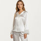 Long Sleeve Pajama Set with Soft Button Front Top and Ruffled Cuff Trim Straight-Leg Pants