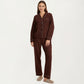 Long Sleeve Pajama Set with Soft Notched Collar Button Front Top and Relaxed Straight-Leg Pants