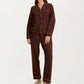 Long Sleeve Pajama Set with Soft Notched Collar Button Front Top and Relaxed Straight-Leg Pants
