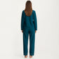 Long Sleeve Pajama Set with Soft Notched Collar Button Front Top and Relaxed Straight-Leg Pants