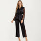 Satin Pajama Set with Lace Sleeve Detail and Matching Tie-Waist Top and Straight-Leg Pants