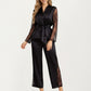 Satin Pajama Set with Lace Sleeve Detail and Matching Tie-Waist Top and Straight-Leg Pants