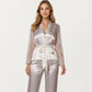 Satin Pajama Set with Lace Sleeve Detail and Matching Tie-Waist Top and Straight-Leg Pants
