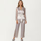 Satin Pajama Set with Lace Sleeve Detail and Matching Tie-Waist Top and Straight-Leg Pants