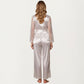 Satin Pajama Set with Lace Sleeve Detail and Matching Tie-Waist Top and Straight-Leg Pants