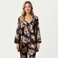 3-Piece Set Satin Baroque Print Pajama Cami with Matching Robe and Relaxed Straight-Leg Pants