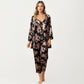 3-Piece Set Satin Baroque Print Pajama Cami with Matching Robe and Relaxed Straight-Leg Pants