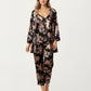 3-Piece Set Satin Baroque Print Pajama Cami with Matching Robe and Relaxed Straight-Leg Pants