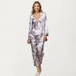 3-Piece Set Satin Baroque Print Pajama Cami with Matching Robe and Relaxed Straight-Leg Pants