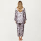 3-Piece Set Satin Baroque Print Pajama Cami with Matching Robe and Relaxed Straight-Leg Pants