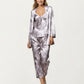 3-Piece Set Satin Baroque Print Pajama Cami with Matching Robe and Relaxed Straight-Leg Pants