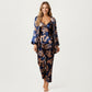 3-Piece Set Satin Baroque Print Pajama Cami with Matching Robe and Relaxed Straight-Leg Pants