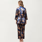 3-Piece Set Satin Baroque Print Pajama Cami with Matching Robe and Relaxed Straight-Leg Pants