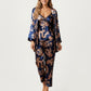 3-Piece Set Satin Baroque Print Pajama Cami with Matching Robe and Relaxed Straight-Leg Pants