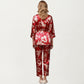 3-Piece Set Satin Baroque Print Pajama Cami with Matching Robe and Relaxed Straight-Leg Pants