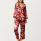 3-Piece Set Satin Baroque Print Pajama Cami with Matching Robe and Relaxed Straight-Leg Pants