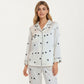2-Piece Set Satin Heart Print Pajama Top with Contrast Piping Matched with Relaxed Straight-Leg Pants