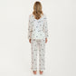 2-Piece Set Satin Heart Print Pajama Top with Contrast Piping Matched with Relaxed Straight-Leg Pants