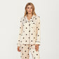2-Piece Set Satin Polka Dot Pajama Top with Contrast Piping and Matching Straight-Leg Pants