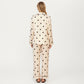 2-Piece Set Satin Polka Dot Pajama Top with Contrast Piping and Matching Straight-Leg Pants
