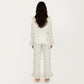 2-Piece Set Satin Pajama Top with Piping Detail and Ruffled Cuffs Paired with Matching Pants