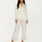 2-Piece Set Satin Pajama Top with Piping Detail and Ruffled Cuffs Paired with Matching Pants