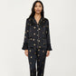 2-Piece Set Satin Pajama Top with Piping Detail and Ruffled Cuffs Paired with Matching Pants