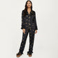 2-Piece Set Satin Pajama Top with Piping Detail and Ruffled Cuffs Paired with Matching Pants