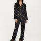 2-Piece Set Satin Pajama Top with Piping Detail and Ruffled Cuffs Paired with Matching Pants