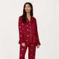 2-Piece Set Satin Pajama Top with Piping Detail and Ruffled Cuffs Paired with Matching Pants