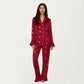 2-Piece Set Satin Pajama Top with Piping Detail and Ruffled Cuffs Paired with Matching Pants
