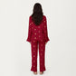 2-Piece Set Satin Pajama Top with Piping Detail and Ruffled Cuffs Paired with Matching Pants