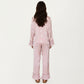 2-Piece Set Satin Pajama Top with Piping Detail and Ruffled Cuffs Paired with Matching Pants
