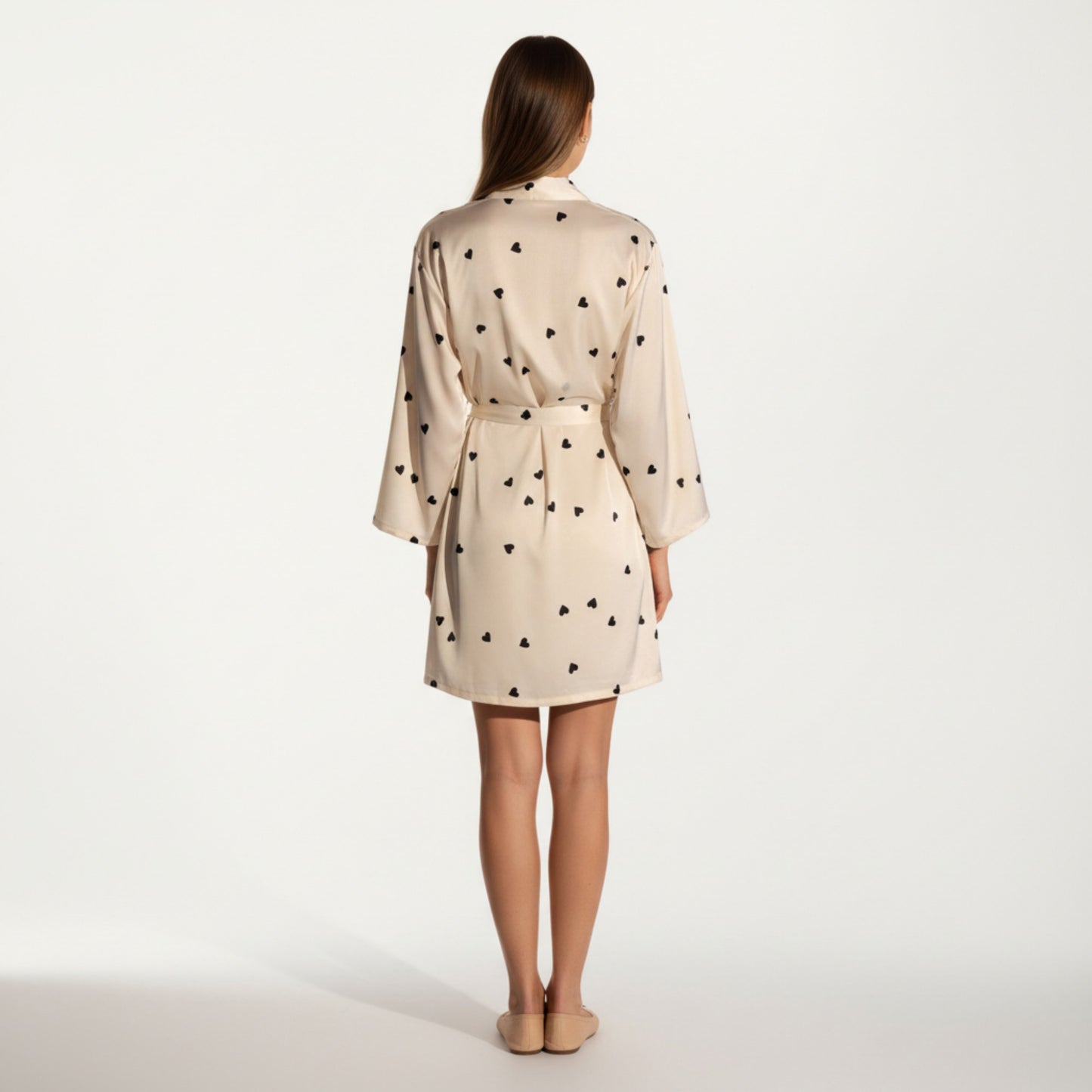 2-Piece Set Satin Polka Dot Slip Dress with Spaghetti Straps and Matching Tie Waist Robe Layer