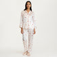 2-Piece Set Heart Print Satin Button Front Pajama Top with Contrast Piping and Matching Relaxed Fit Pants