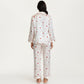 2-Piece Set Heart Print Satin Button Front Pajama Top with Contrast Piping and Matching Relaxed Fit Pants