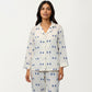 2-Piece Set Heart Print Button Front Pajama Top with Relaxed Long Sleeves and Matching Elastic Waist Pants