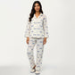 2-Piece Set Heart Print Button Front Pajama Top with Relaxed Long Sleeves and Matching Elastic Waist Pants