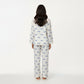 2-Piece Set Heart Print Button Front Pajama Top with Relaxed Long Sleeves and Matching Elastic Waist Pants