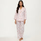 2-Piece Set Heart Print Button Front Pajama Top with Relaxed Long Sleeves and Matching Elastic Waist Pants