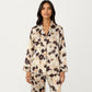 2-Piece Set Floral Satin Button Front Pajama Top with Contrast Piping and Elastic Waist Pants