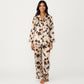 2-Piece Set Floral Satin Button Front Pajama Top with Contrast Piping and Elastic Waist Pants