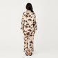 2-Piece Set Floral Satin Button Front Pajama Top with Contrast Piping and Elastic Waist Pants