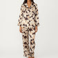 2-Piece Set Floral Satin Button Front Pajama Top with Contrast Piping and Elastic Waist Pants