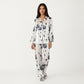 2-Piece Set Floral Satin Button Front Pajama Top with Contrast Piping and Elastic Waist Pants