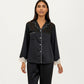 2-Piece Set Satin Button Front Pajama Top with Lace Trim Sleeves and Matching Elastic Waist Pants